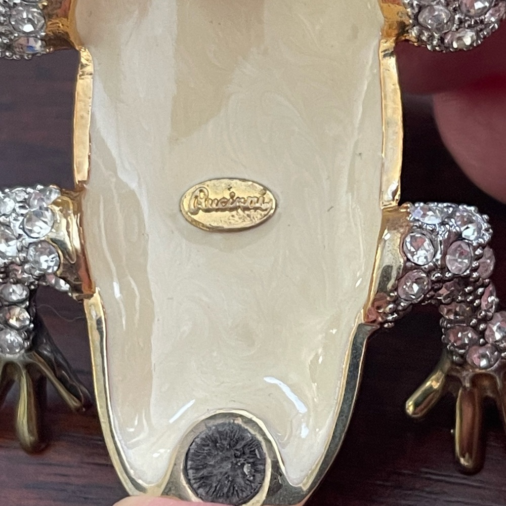 Signed Rucinni enameled pave set crystal metal frog pill trinket jewelry box - Picture 4 of 8